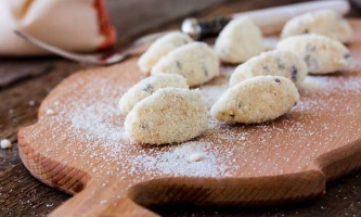 Gnudi, a type of herby ricotta gnocchi